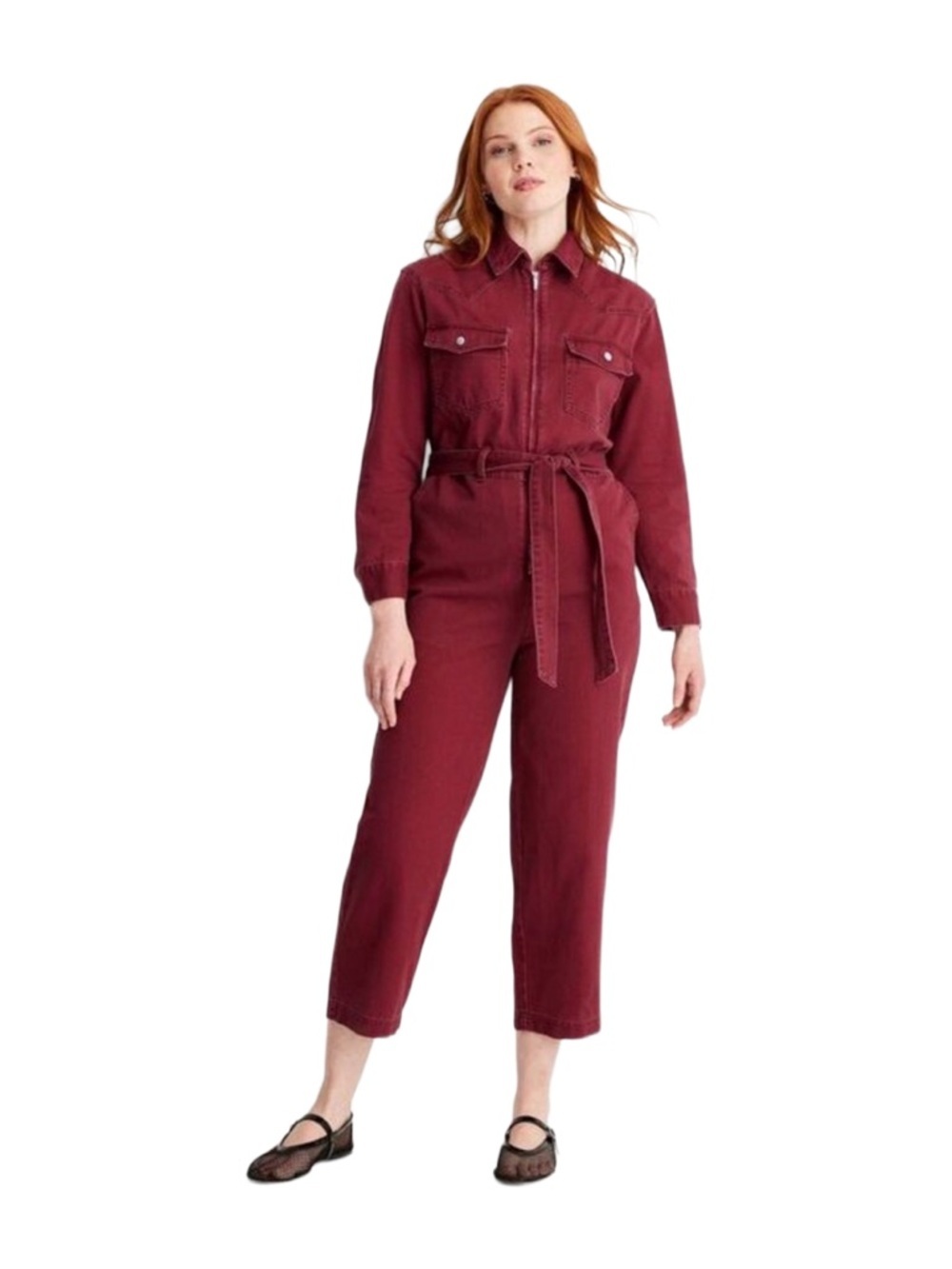 Future collective Maroon Utility zipper Jumpsuit with Tie Waist
